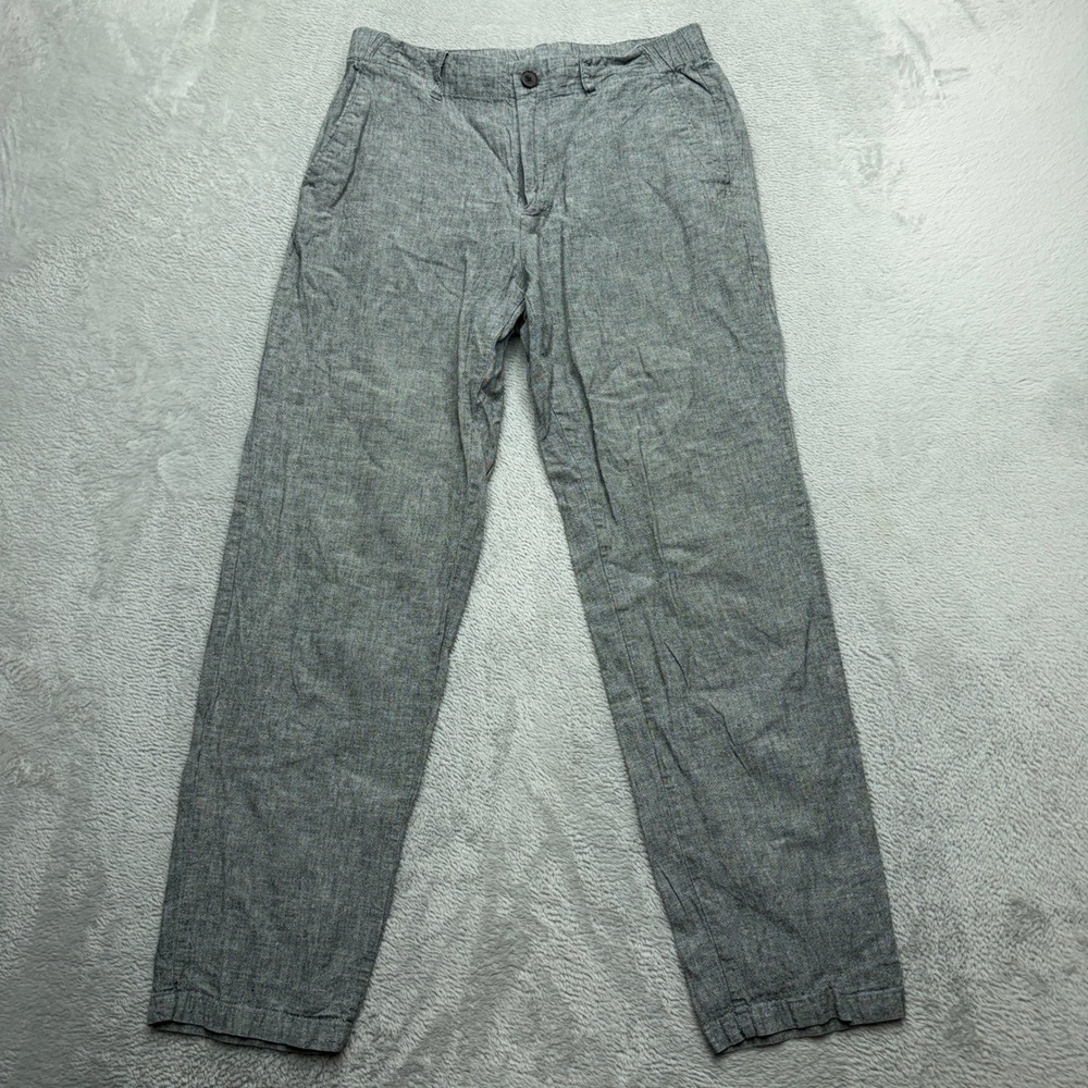 Uniqlo Pants Womens Small Gray Cotton Linen Blend Elastic Waist Trousers